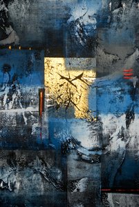 Arte abstrata; pintura nas cores ouro; azul; preto e cinza; Ubud; Bali; Indonésia; Sudeste Asiático; Ásia