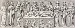 Depois do baixo-relevo sobre o túmulo da Princesa Isabel da Hungria (1207 - 1231), uma santa católica, de "Military and Religious Life in the Middle Ages" de Paul Lacroix, publicado em Londres por volta de 1880. de Ferdinand Georg Waldmuller