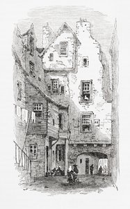 Um velho fim, Canongate, Edimburgo, Escócia de . .