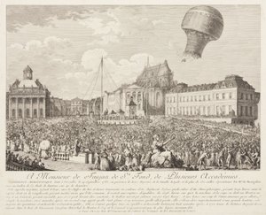 Ascensão de um Balão Montgolfier em Versailles de Frederick (attr. to) Barnard