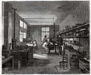 Atelier de galvanoplastie. Oficina de galvanoplastia. de Frederick (attr. to) Barnard