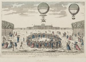 A primeira subida de Blanchard em um balão, 2 de março de 1784 de Frederick (attr. to) Barnard