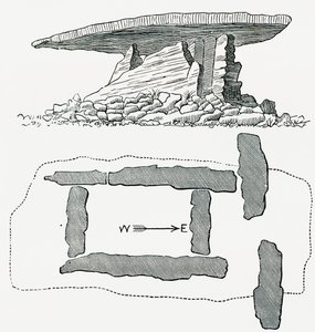 Chûn Quoit, Cornualha, Inglaterra, vista lateral e planta baixa, do Nosso Próprio País publicado em 1898 de Ferdinand Georg Waldmuller