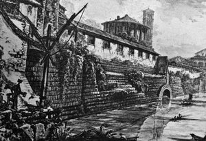 Cloaca Maxima (antiga rede de esgotos) e Templo de Vesta ou Hércules Victor, gravura de Giovanni Battista Piranesi (1720-1778), Itália