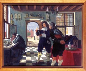 Relógio & Watch Makers Christiaan Huygens na loja de relojoaria Salomon Coster de Frederick (attr. to) Barnard