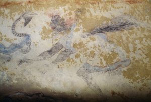 Demónio, fresco, Túmulo de Demónios Azuis, Necrópole de Tarquinia (UNESCO World Heritage List, 2004), Lácio, Itália, civilização etrusca, século V a.C. (foto)