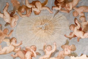 Pomba de espírito santo. Fresco. A Basílica della Santissima Annunziata del Vastato. Génova. Itália. de . .