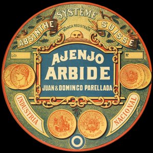Rótulo da marca argentina de absinto Ajenjo Arbide de Frederick (attr. to) Barnard