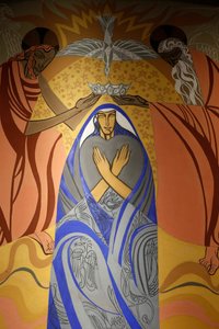 Fresco na igreja de Saint James, Montrouge, França. A coroação da Virgem Maria de . .