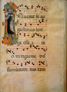 Inicial iluminada com a figura de Santo Agostinho (Corale 19, c. 149), obra de Silvestro dei Gherarducci para o livro coral 19 de Santa Maria degli Angeli conservado na Biblioteca Medice-Laurenziana de Florença.