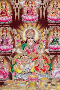 Lakshmi, a esposa de Vishnu, é a deusa da prosperidade, boa sorte e beleza. de . .