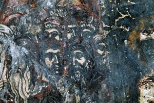 Figuras masculinas, afresco danificado no teto da igreja de Agios Vasileios, Vavouledo, Creta, Grécia (foto) de Georg Carl Heinrich Dollmann