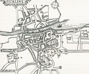 Mapa de Dublin, Irlanda em 1610, de Nosso Próprio País publicado em 1898 de Ferdinand Georg Waldmuller