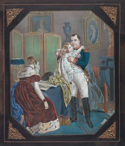 Napoleão e Imperatriz Marie-Louise com o Rei de Roma, c.1860 (litografia) de . .