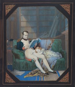 Napoleão em seu estudo com o rei de Roma, c.1860 (litografia) de . .