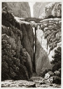 Pontes naturais de Icononzo, Colômbia. cerca de 1840 (Gravura) de . .