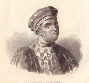 Retrato do líder militar italiano Francesco da Bussone também conhecido como Carmagnola (1380-1432), gravura em cobre de E Silvestri da pintura de William Walcutt
