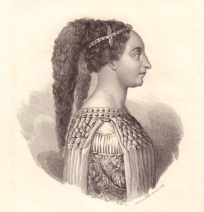 Retrato da nobre italiana Isotta degli Atti (cerca de 1432-1474), gravura em cobre de Caterina Piotti-Pirola de William Walcutt