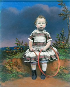 Retrato de uma criança com um aro, ambrotipo de cor de mão, c 1860 de Ferdinand Georg Waldmuller