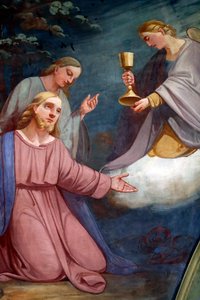 Igreja Rumilly. Pintura de parede. Jesus orando no jardim do Getsêmani após a Última Ceia. França. de . .