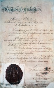 O ato pelo qual Simon Bolívar declarou a cidade de San Miguel de Ibarra, capital da província vizinha, naquela época parte da Grande Colômbia (hoje Equador), 2 de novembro de Georg Carl Heinrich Dollmann