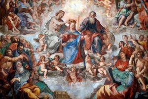 A coroação da Virgem. Fresco. A igreja de San Donato. Génova. Itália. de . .