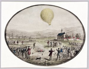 A primeira subida de balão público, 5 de Junho de 1783 de Frederick (attr. to) Barnard