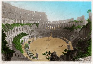 As ruínas do Coliseu em Roma. cerca de 1840 (Gravura) de . .