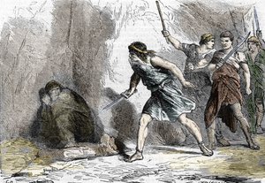 O suicídio de Neron, 9 de junho de 68. Século XIX (gravura) de . .