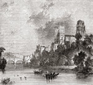 Vista de Durham e da Catedral, vista do Rio Wear, Durham, Inglaterra de . .