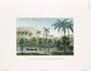 Vista de uma aldeia em Matavai, ilha do Tahiti de Frederick (attr. to) Barnard