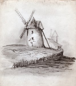 Moinho de vento na Normandia, França. por volta de 1830 (ilustração) de . .