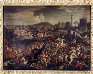 Ataque dos sarracenos na Ilha de Malta, defendido pelos cavaleiros hospitalares em 1565 de Italian School