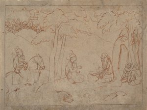 Rama e Lakshmana visitam o eremitério de um asceta, ca. 1775-80. de a first generation master after Nainsukh