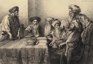Judas antes do Sinédrio de after Albert Robida