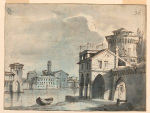 Cenário, Edifícios na Riverside de after Alessandro Sanquirico