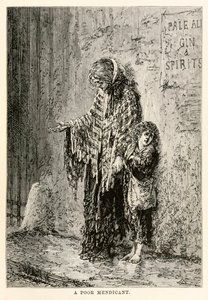 Um pobre mendicante, de todo o mundo em oitenta dias por Jules Verne (1828-1905), gravado por Louis Dumont (n.1822) 1873