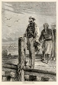 Detetive Fix, de todo o mundo em oitenta dias por Jules Verne (1828-1905), gravado por Louis Dumont (n.1822), 1873