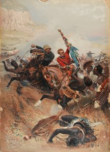 Tenentes Melville e Coghill Salvando as Cores, Guerra Zulu de 1879, 1881 (chromolitho)