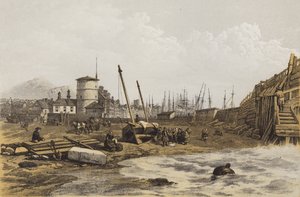 A parte de trás do velho Leith Pier (chromolitho)