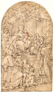 A Madona e o Menino entronizados, ladeados por anjos e Santos Carlos Borromeo e Inácio de Loyola de after Carlo Maratti