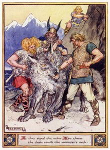 Neste sinal o outro Aesir jogou a corrente em volta do pescoço do monstro de after Charles Edmund Brock