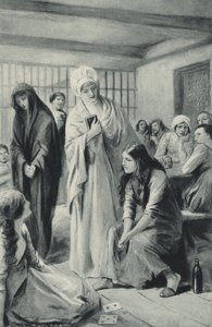 Elizabeth Fry andando livremente dentro e fora das masmorras de Newgate de after Charles Mills Sheldon
