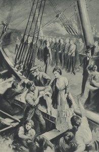 Os homens do Birkenhead ficam atentos enquanto o navio desce nas águas