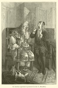 Sr. Jourdain aprendendo a pronunciar a voz U, Moliere de after Emile Antoine Bayard