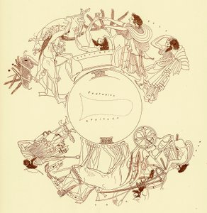 Herakles e Eurystheus, ilustração de pinturas em vasos gregos por JE Harrison e DS MacColl, publicado em 1894 (imagem aprimorada digitalmente) de after English School