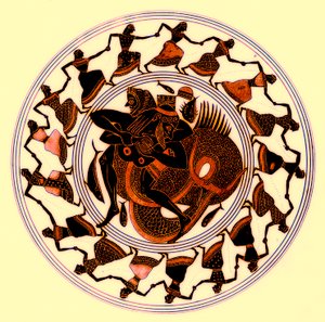 Herakles lutando com Triton, ilustração de Grego Vase Paintings por JE Harrison e DS MacColl, publicado em 1894 (digitaly enhanced image)