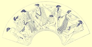 Revel by Brygos, ilustração da Greek Vase Paintings de JE Harrison e DS MacColl, publicada em 1894 (imagem aprimorada digitalmente)
