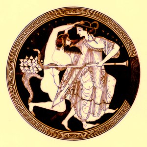 Sátiro e Maenad, ilustração da Greek Vase Paintings por JE Harrison e DS MacColl, publicada em 1894 (imagem digitalmente melhorada)