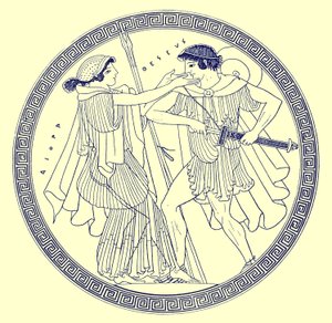 Theseus e Aethra, ilustração da Greek Vase Paintings por JE Harrison e DS MacColl, publicou 1894 (imagem digitalmente melhorada)